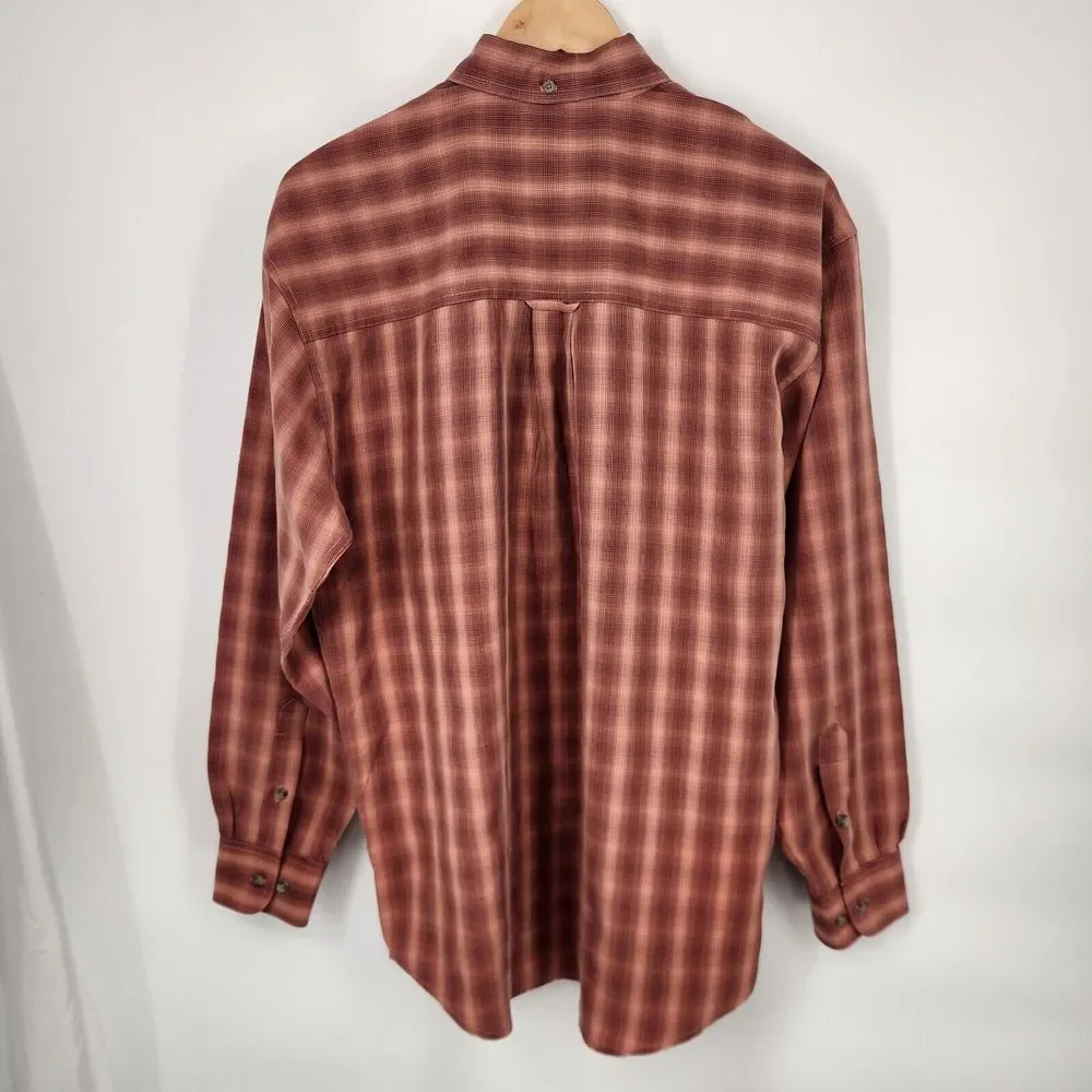 Wrangler Riata Mens Button Down Shirt Size‎ Medium Red Plaid Long Sleeve Western